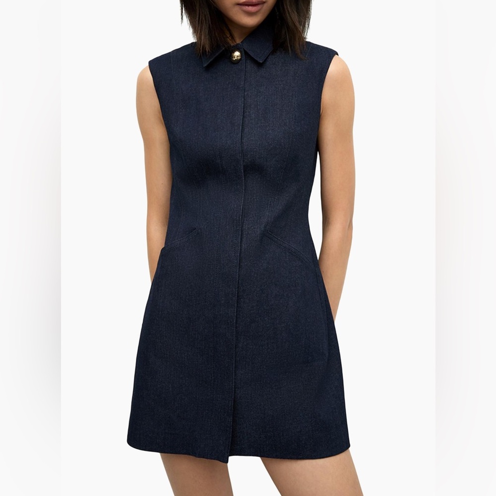 Veronica Beard Serina Sleeveless Denim Dress with Gold Button